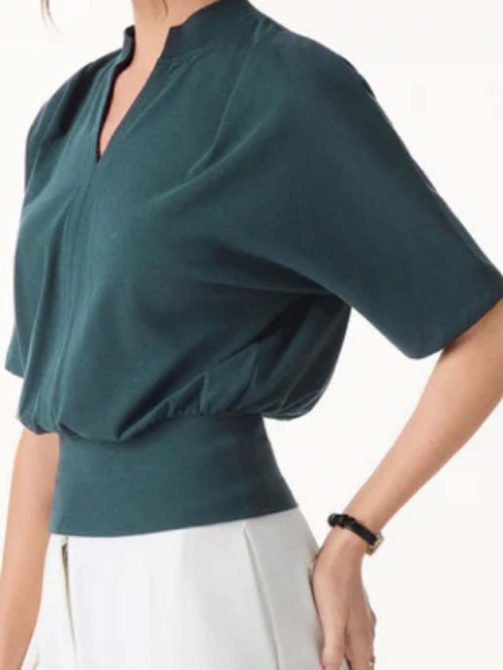 NWT OGL  Teal Short-Sleeve V-Neck Blouse